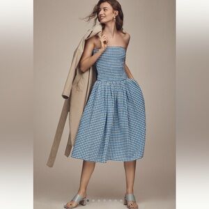 Maeve Strapless Blue Checkered Dress